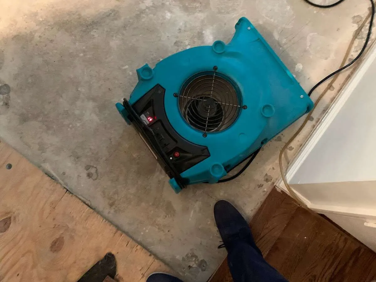 Air mover drying subfloor during Leak Detection & Repair in Rossmoor